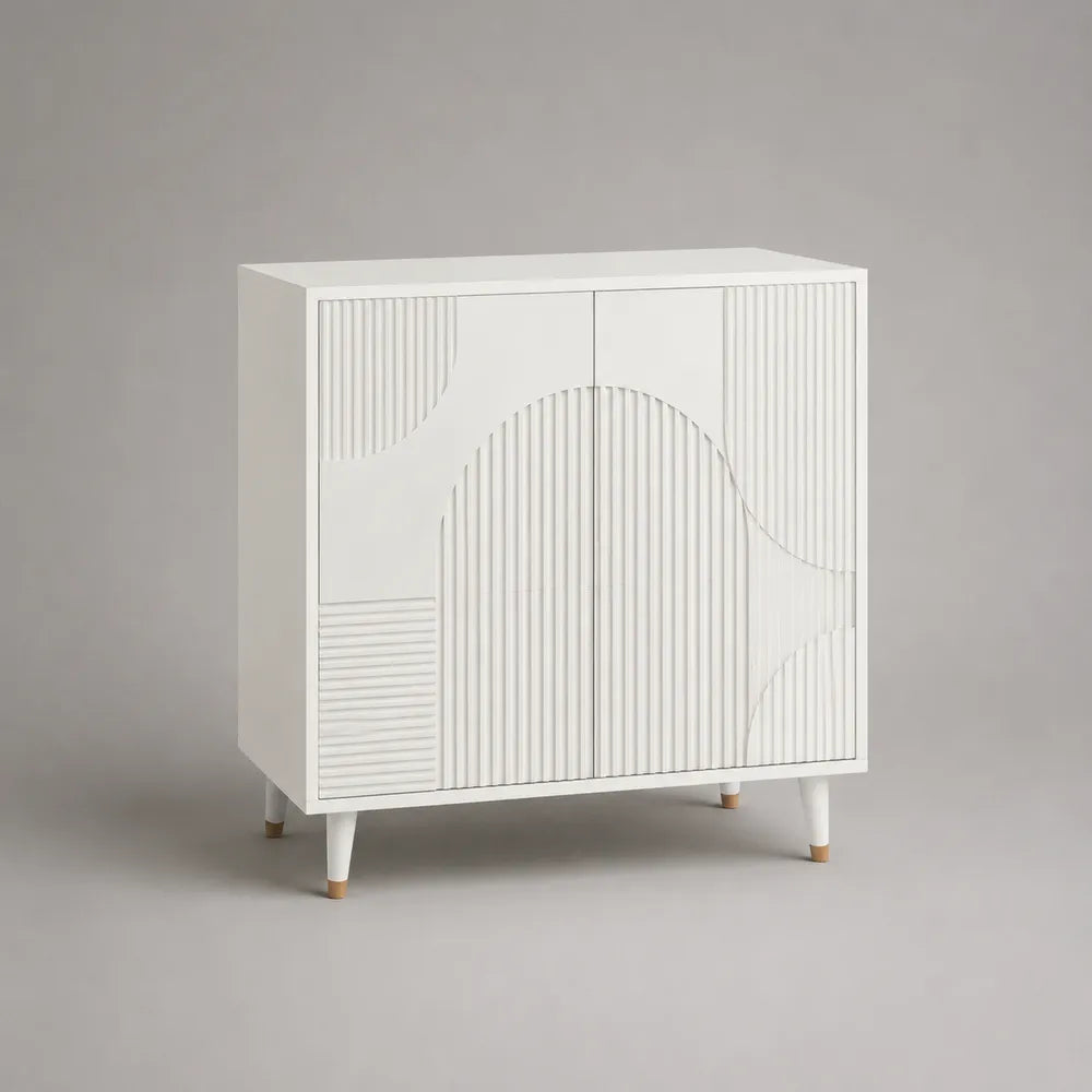 Buffet de salle à manger en MDF blanc avec 2 portes et pieds en acier blanc 120 x 40 x 85 cm
