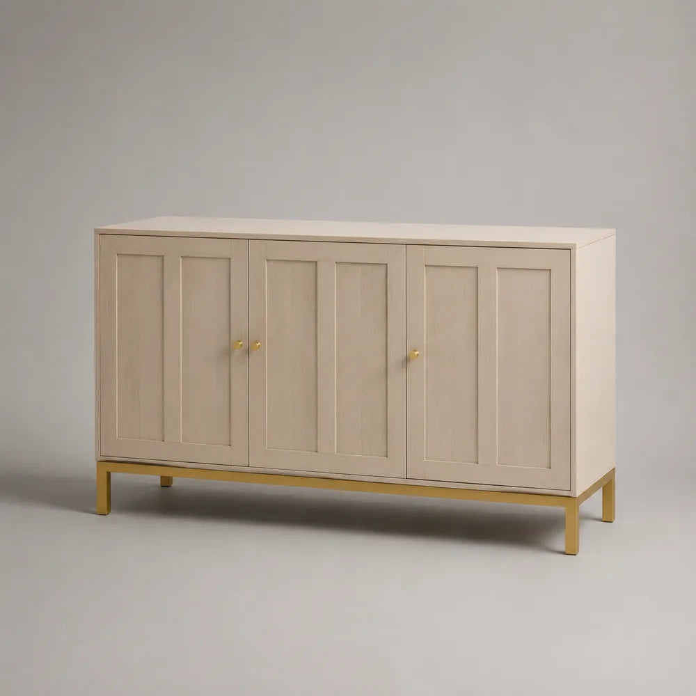 Buffet salle à manger 4 portes en MDF beige avec pieds en acier doré 180 x 40 x 80 cm