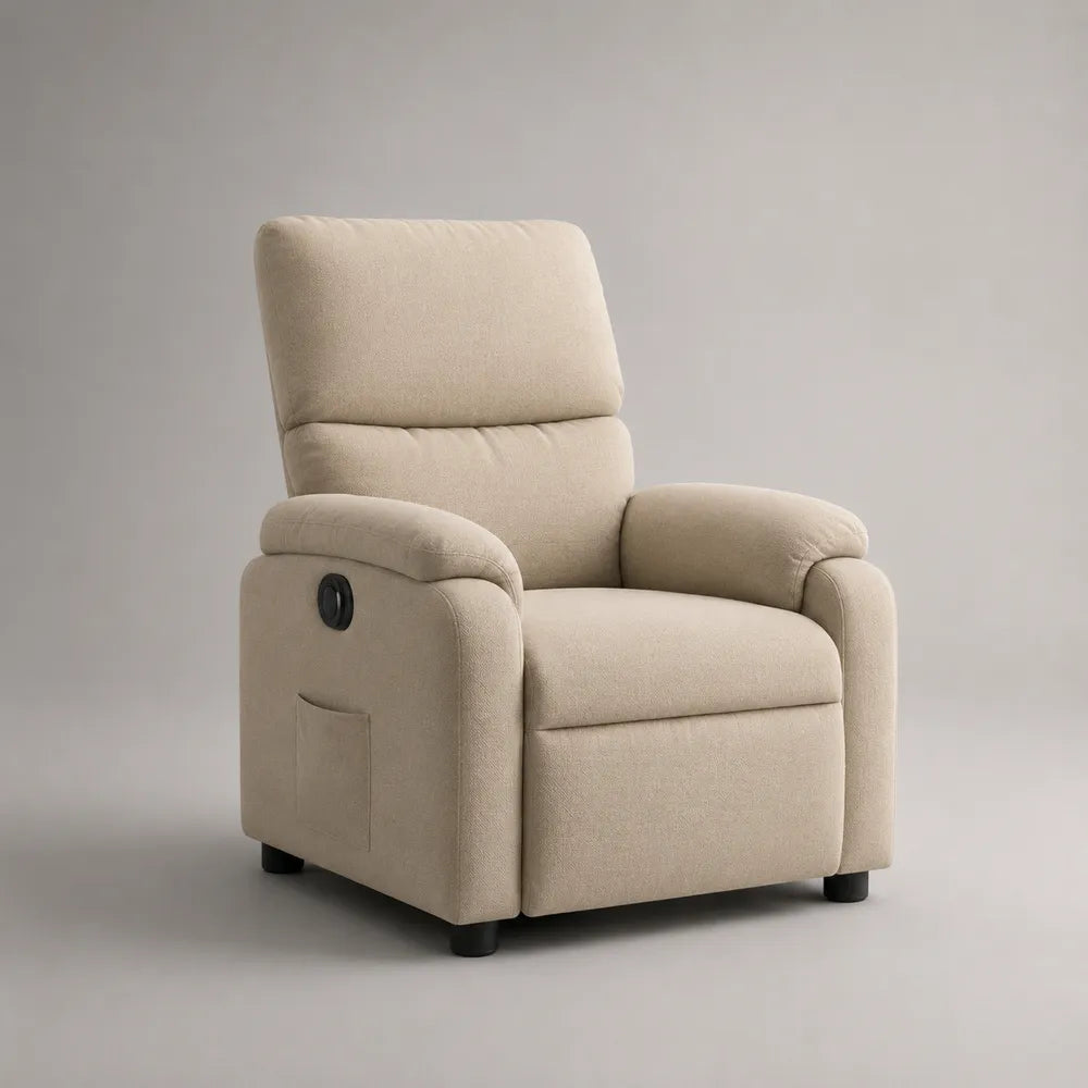 Fauteuil relax inclinable en polyester beige avec repose-pieds intégré 80 x 90 x 100 cm