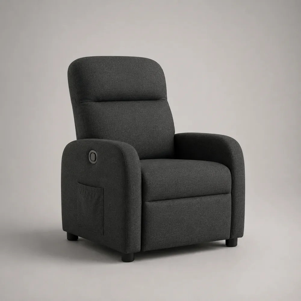 Fauteuil relax inclinable en polyester gris foncé avec repose-pieds intégré 80 x 90 x 100 cm