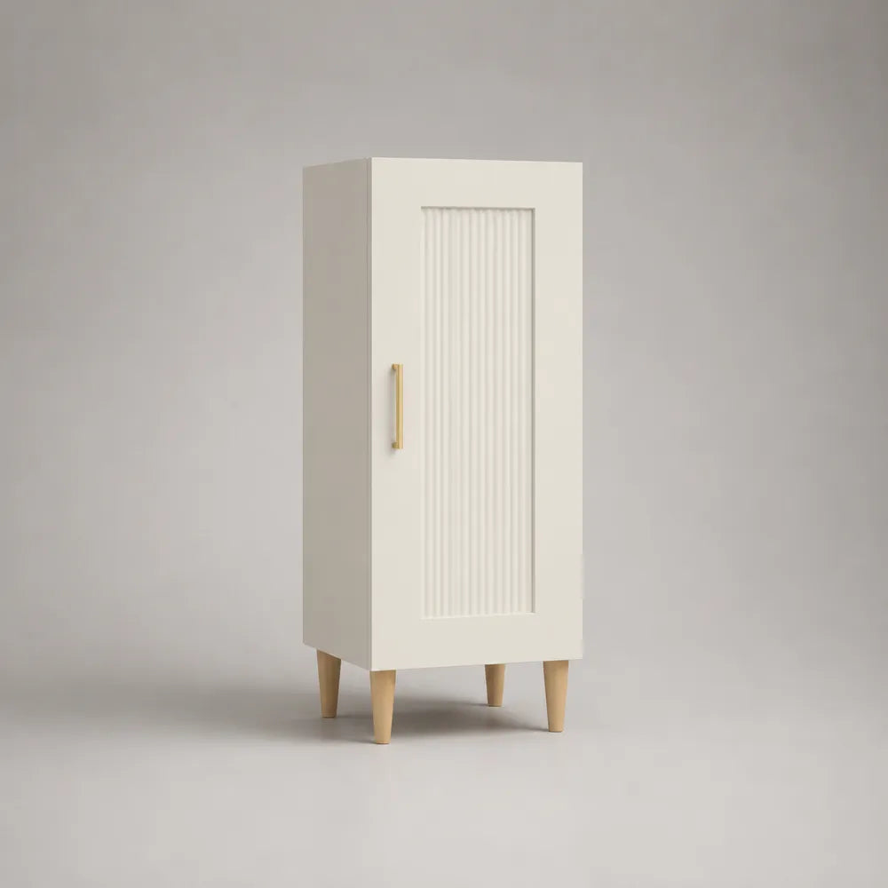 Buffet de salle à manger haut 1 porte MDF blanc avec pieds en bois beige 50 x 40 x 100 cm