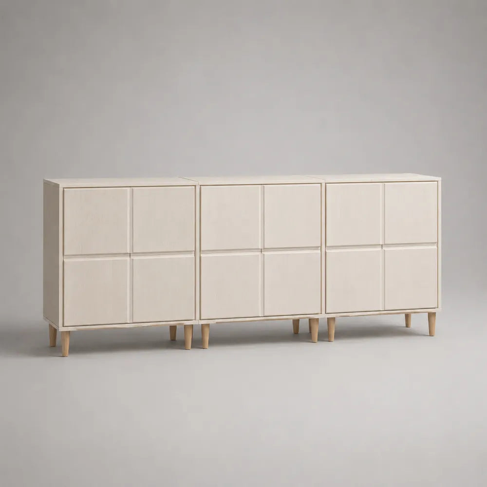 Buffet de salle à manger en MDF blanc avec 6 portes et pieds en bois beige 240 x 40 x 80 cm