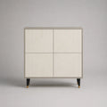 Buffet de salle à manger 4 portes en MDF finition crème avec façades texturées géométriques et pieds en métal noir 120 x 40 x 85 cm