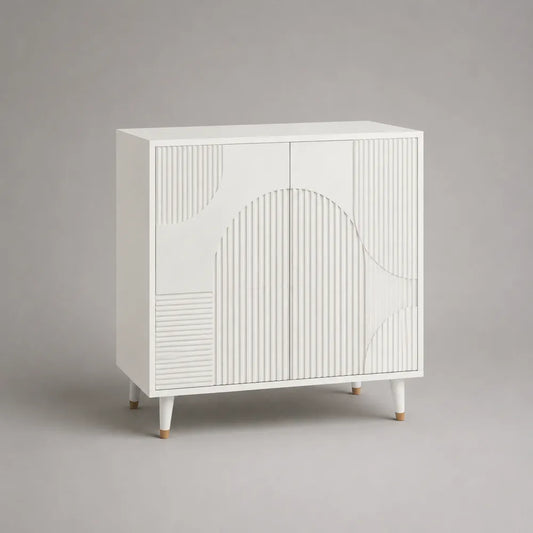 Buffet de salle à manger en MDF blanc avec 2 portes et pieds en acier blanc 120 x 40 x 85 cm