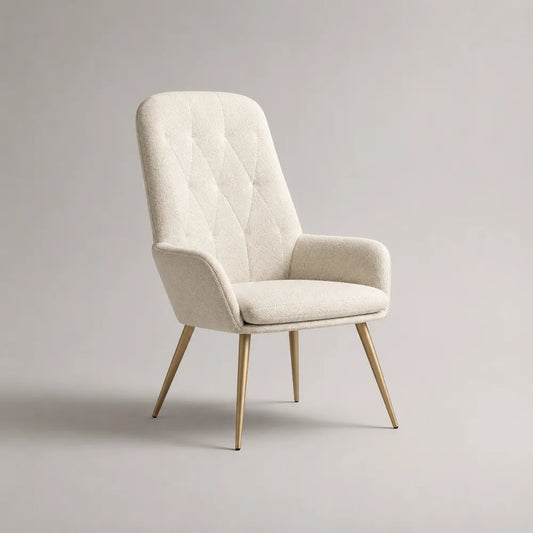 Fauteuil avec accoudoirs en tissu beige bouclé avec pieds en acier doré 75 x 80 x 95 cm