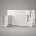 Lit mezzanine enfant en MDF blanc avec bureau armoire tiroirs et escalier 90 x 200 cm