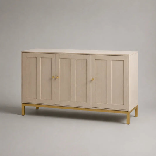 Buffet salle à manger 4 portes en MDF beige avec pieds en acier doré 180 x 40 x 80 cm