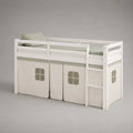 Lit mezzanine enfant avec tente de jeu en polyester blanc et structure en bois blanc 90 x 200 cm