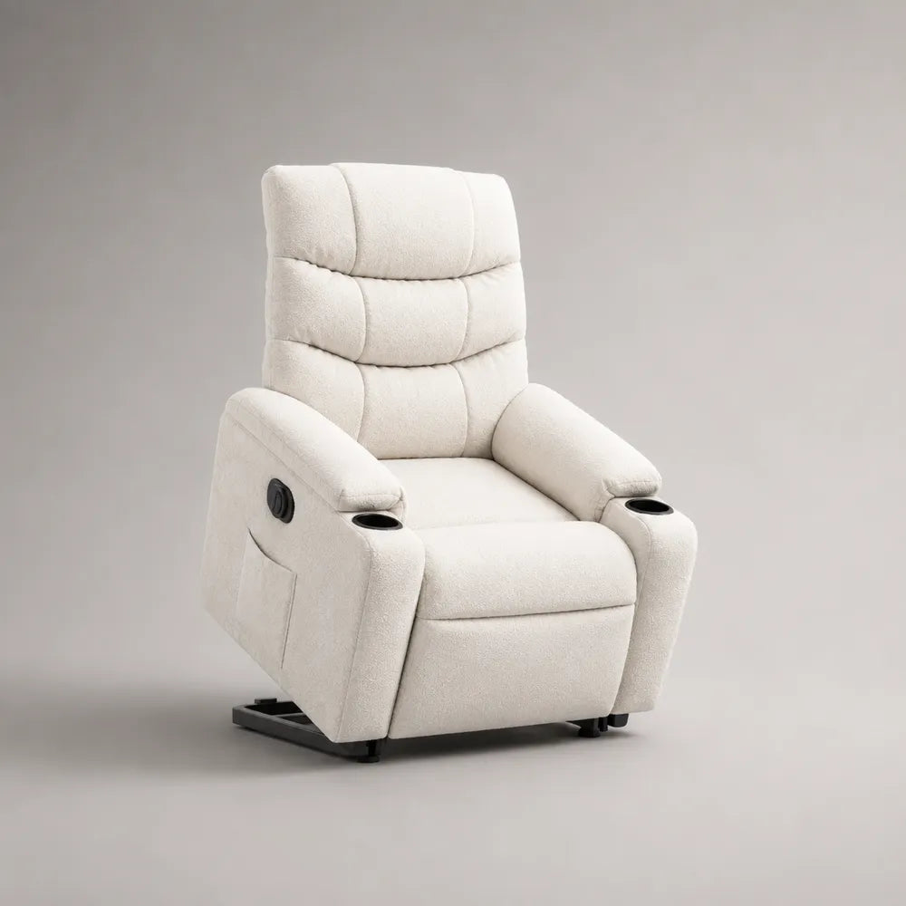 Fauteuil relax inclinable en tissu beige avec repose-pieds intégré 85 x 90 x 105 cm