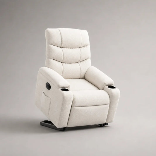 Fauteuil relax inclinable en tissu beige avec repose-pieds intégré 85 x 90 x 105 cm