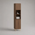 Colonne de salle de bain 40 x 35 x 160 cm en MDF effet noyer avec portes et niches ouvertes