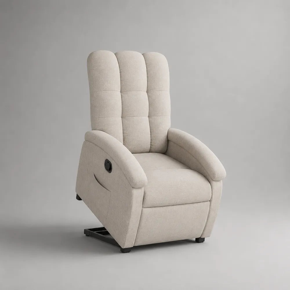 Fauteuil relax inclinable en tissu polyester beige avec repose-pieds intégré 85 x 90 x 105 cm