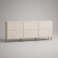 Buffet de salle à manger en MDF blanc avec 6 portes et pieds en bois beige 240 x 40 x 80 cm