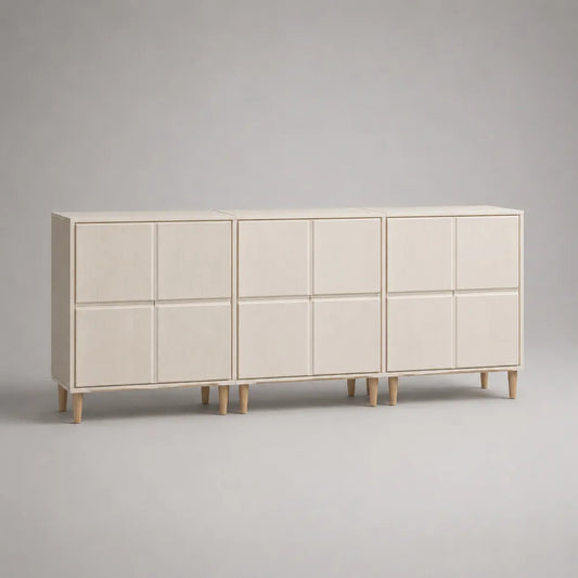 Buffet de salle à manger en MDF blanc avec 6 portes et pieds en bois beige 240 x 40 x 80 cm
