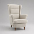 Fauteuil bergère rembourré en polyester beige avec pieds en bois 80 x 85 x 105 cm